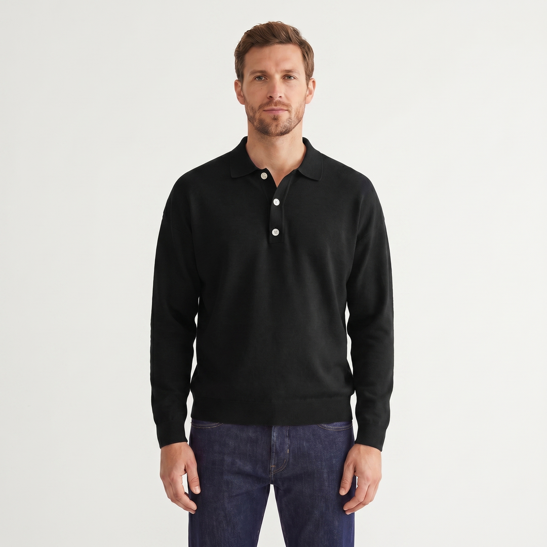 Men's Knit Polo Jumper – Soft Fine Knit Two-Button Placket