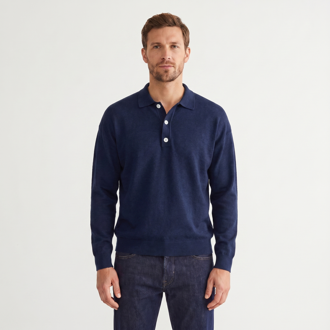 Men's Knit Polo Jumper – Soft Fine Knit Two-Button Placket
