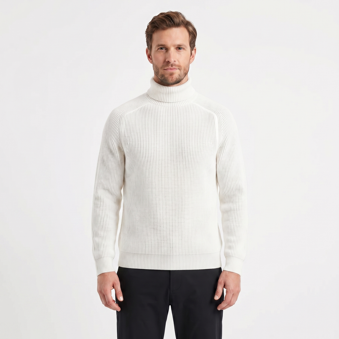 Mens Turtleneck Jumper – Ribbed Knit Contrast Trim