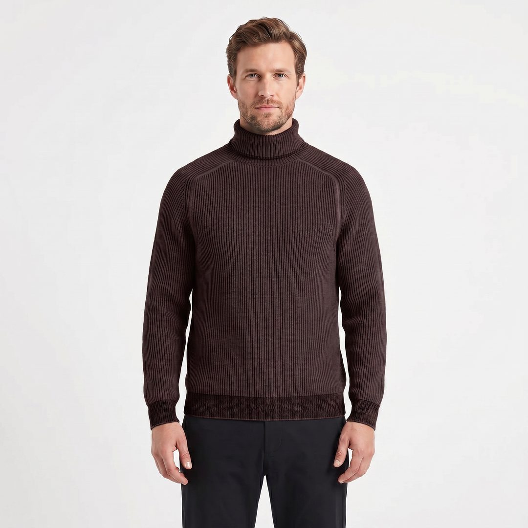 Mens Turtleneck Jumper – Ribbed Knit Contrast Trim