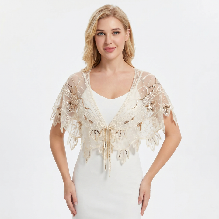 Women's Beaded Capelet Sequin Mesh Evening Shawl Cover Up Wrap