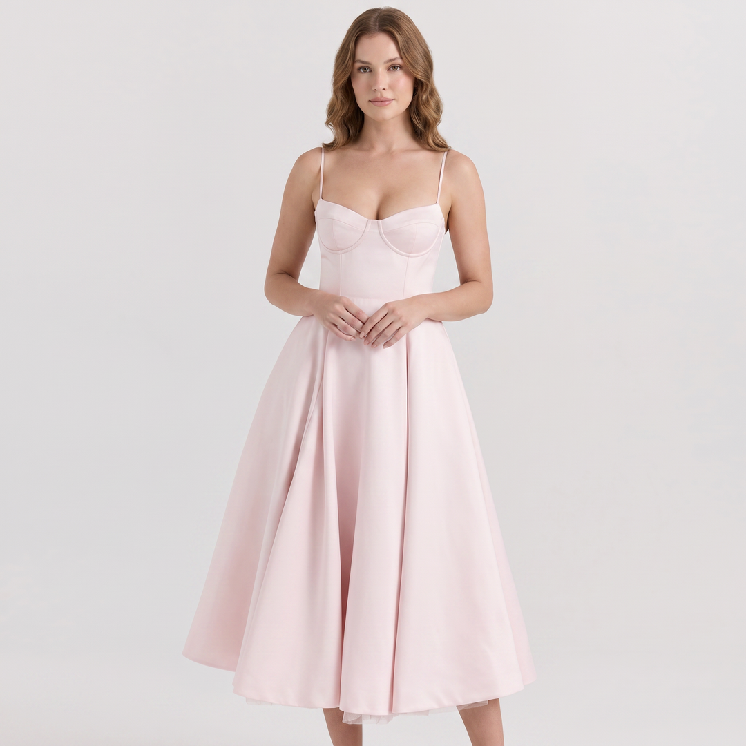 Women's Bustier Midi Dress Spaghetti Strap Full A Line Skirt Formal