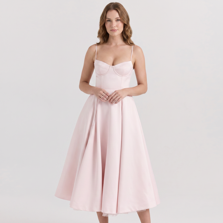 Women's Bustier Midi Dress Spaghetti Strap Full A Line Skirt Formal