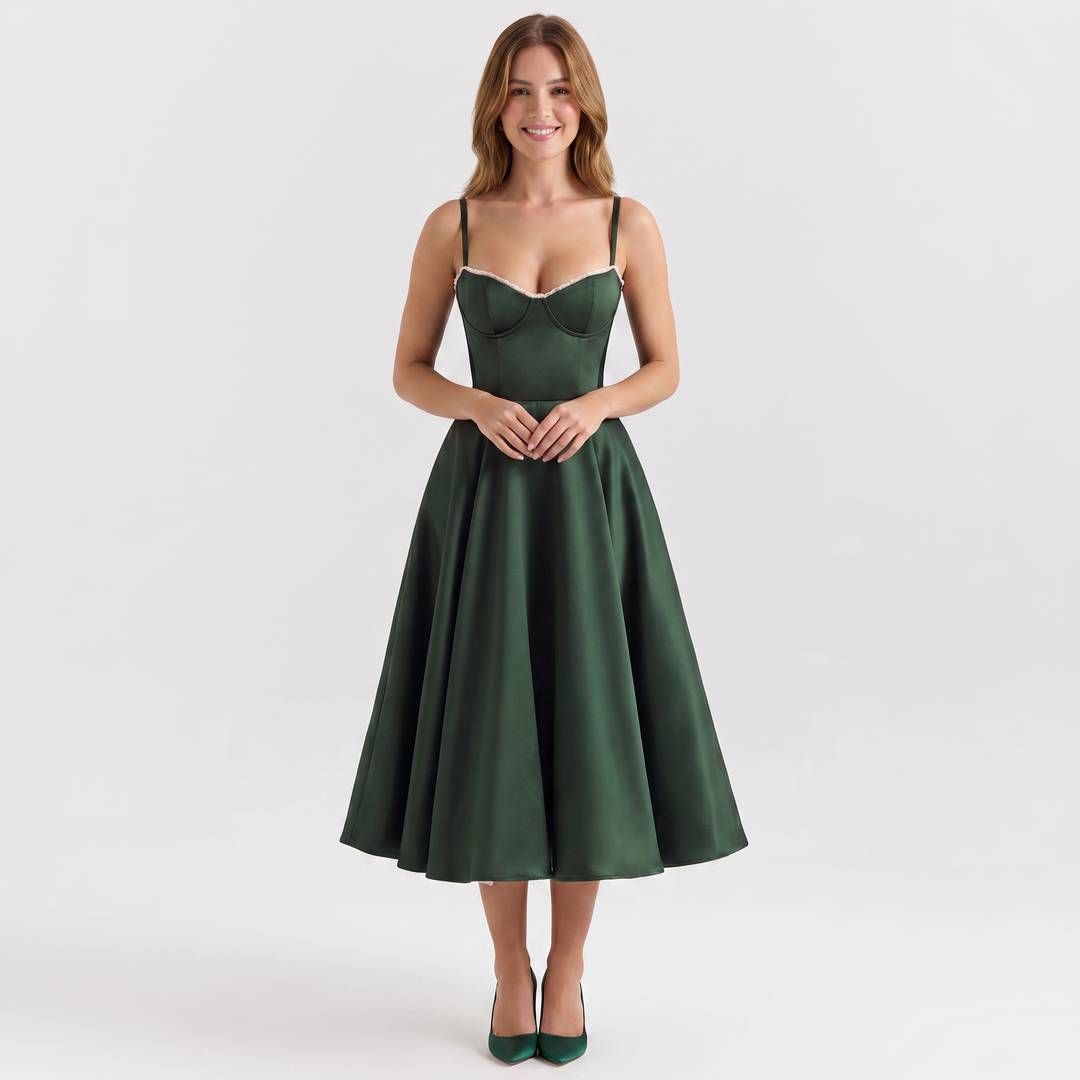 Women's Bustier Midi Dress Spaghetti Strap Full A Line Skirt Formal