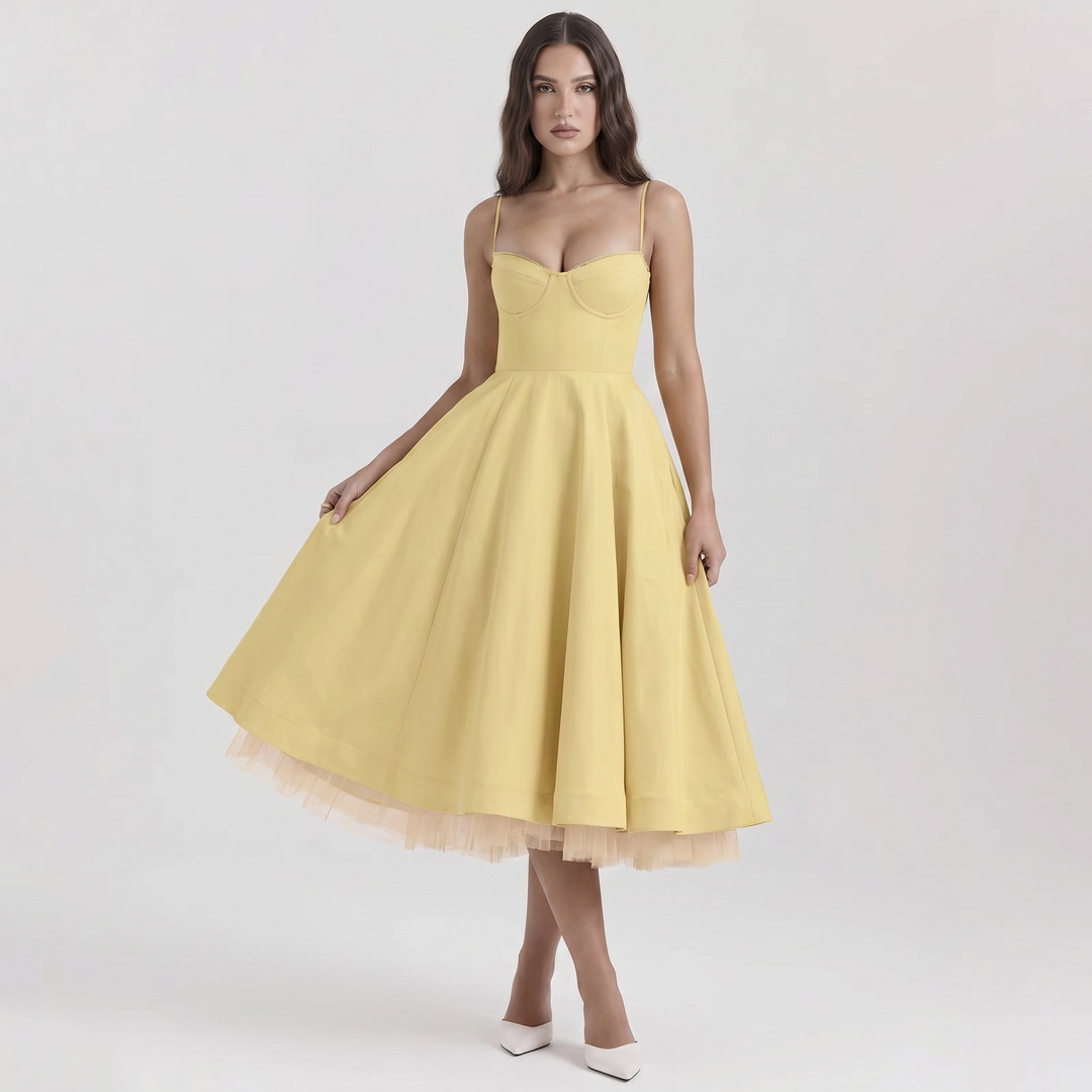 Women's Bustier Midi Dress Spaghetti Strap Full A Line Skirt Formal