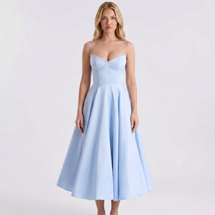 Women's Bustier Midi Dress Spaghetti Strap Full A Line Skirt Formal