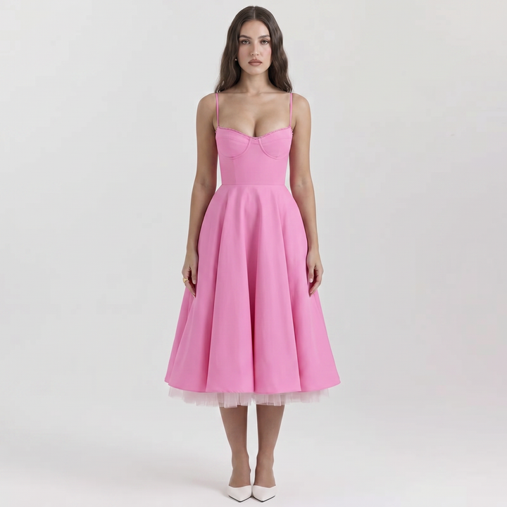 Women's Bustier Midi Dress Spaghetti Strap Full A Line Skirt Formal
