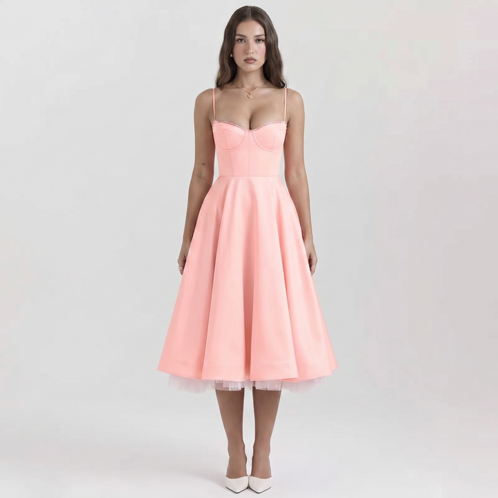 Women's Bustier Midi Dress Spaghetti Strap Full A Line Skirt Formal