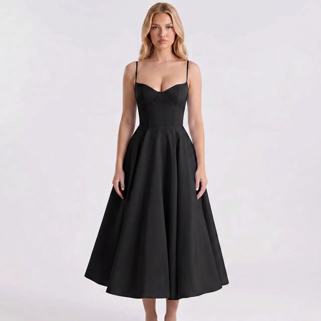 Women's Bustier Midi Dress Spaghetti Strap Full A Line Skirt Formal