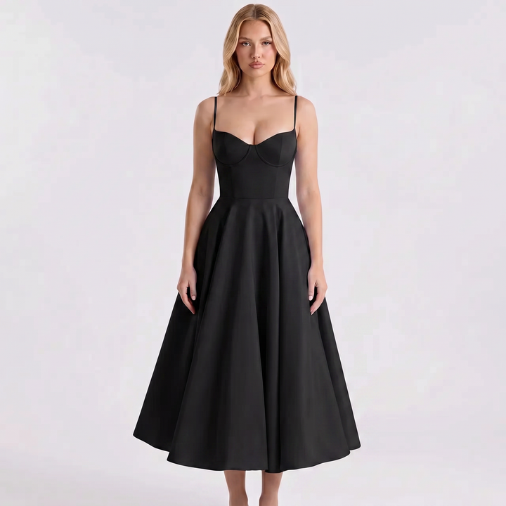 Women's Bustier Midi Dress Spaghetti Strap Full A Line Skirt Formal