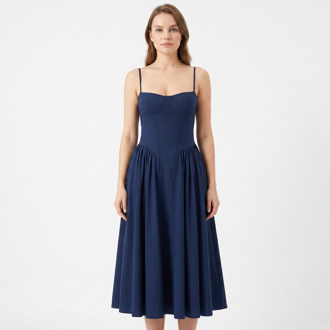 Women's Corset Midi Dress Bustier Bodice Fit and Flare Cocktail