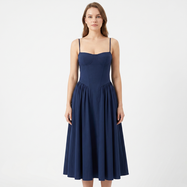 Women's Corset Midi Dress Bustier Bodice Fit and Flare Cocktail
