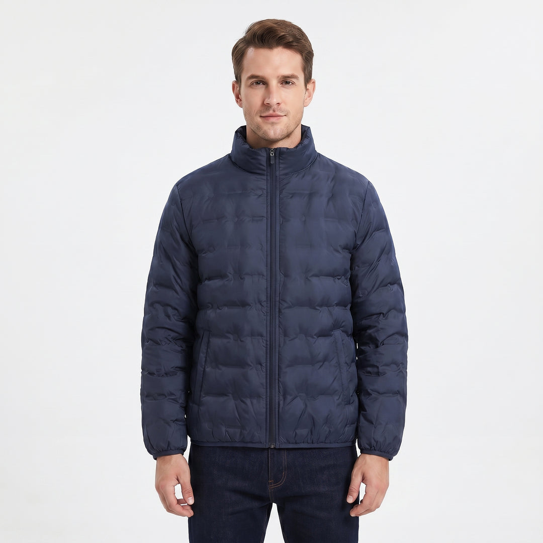 Men's Puffer Jacket – Stand Collar Quilted Hip Length