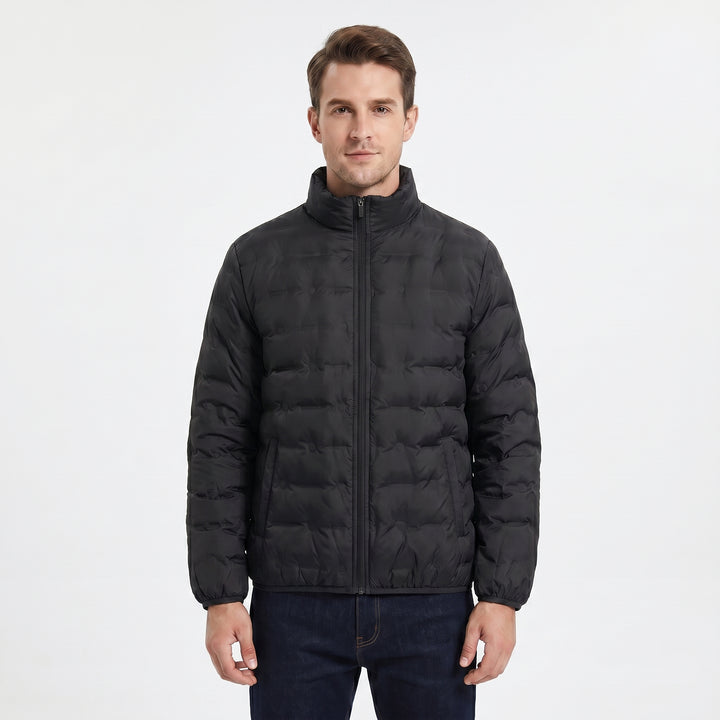 Men's Puffer Jacket – Stand Collar Quilted Hip Length