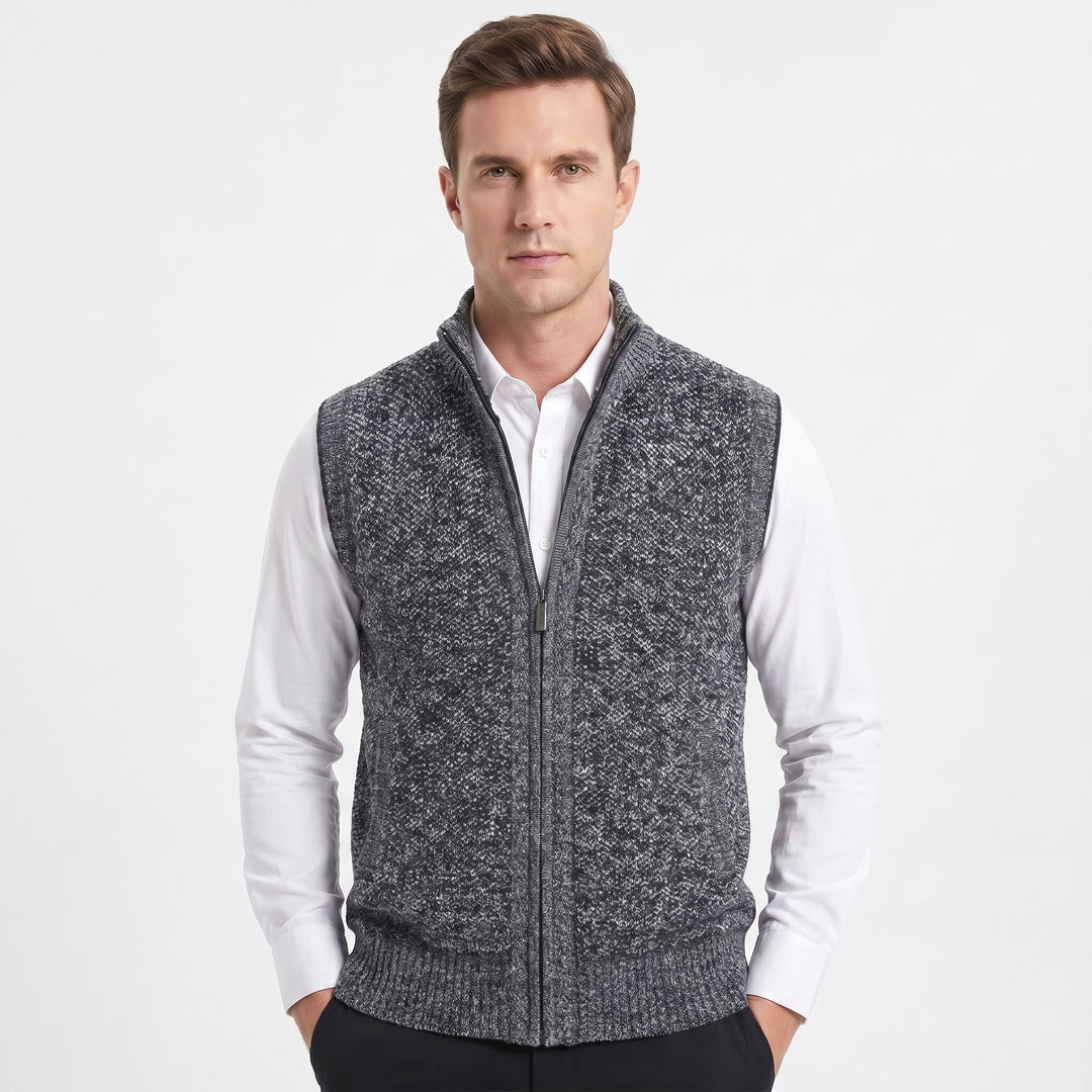 Men's Knit Zip Vest – Full-Zip Stand Collar Textured Knit