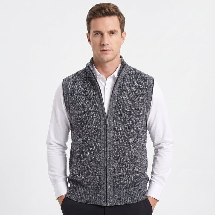Men's Knit Zip Vest – Full-Zip Stand Collar Textured Knit