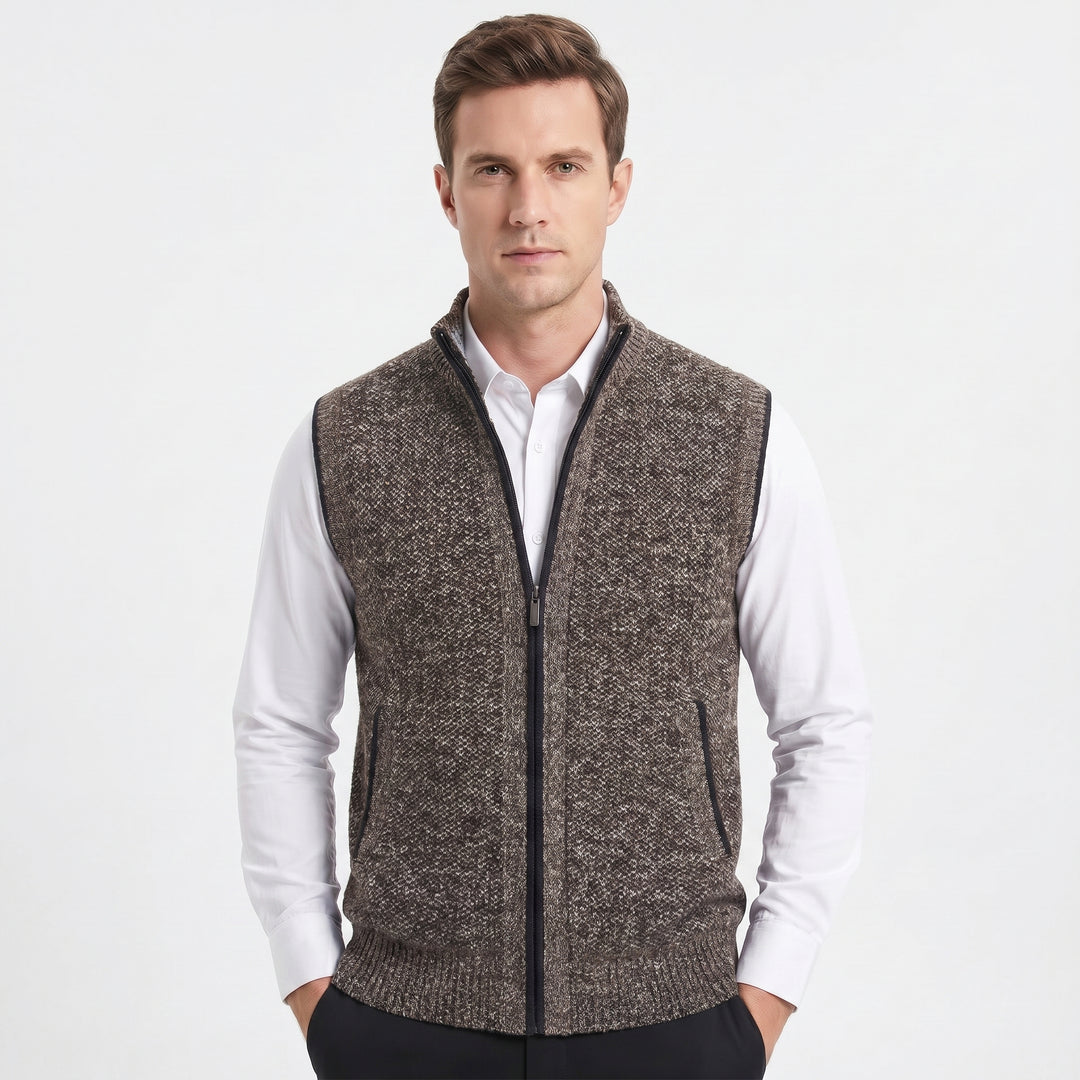 Men's Knit Zip Vest – Full-Zip Stand Collar Textured Knit