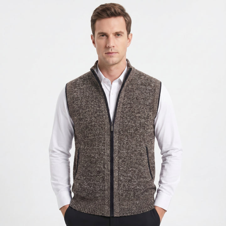 Men's Knit Zip Vest – Full-Zip Stand Collar Textured Knit