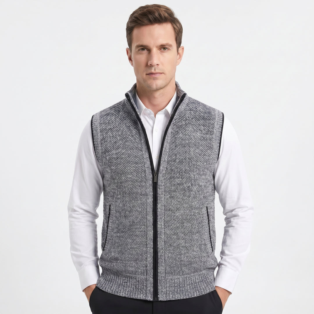 Men's Knit Zip Vest – Full-Zip Stand Collar Textured Knit