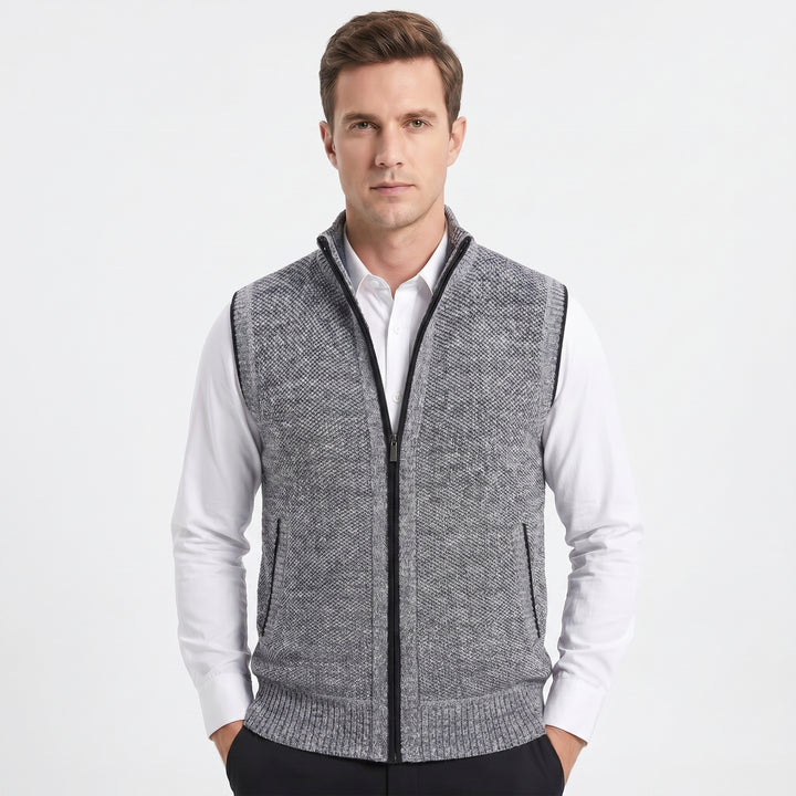 Men's Knit Zip Vest – Full-Zip Stand Collar Textured Knit
