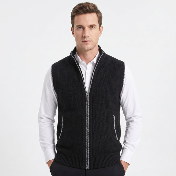 Men's Knit Zip Vest – Full-Zip Stand Collar Textured Knit