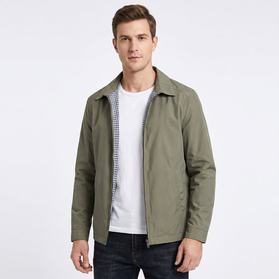 Men's Casual Jacket – Shirt Collar Zip-Front Gingham Lined