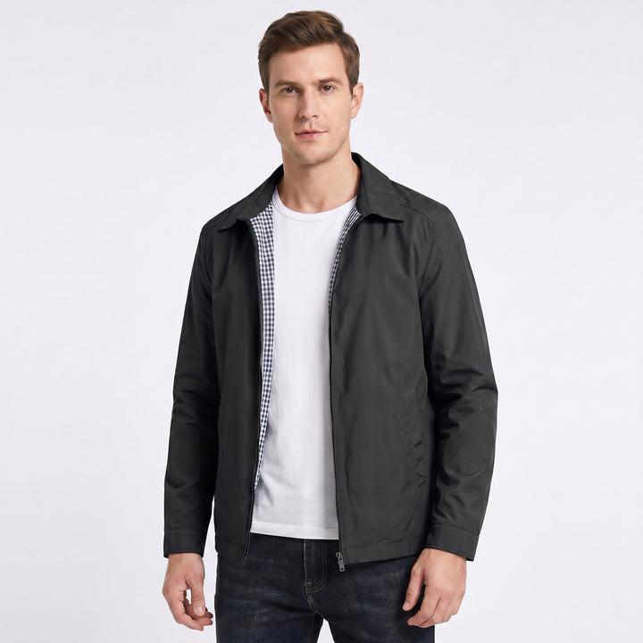 Men's Casual Jacket – Shirt Collar Zip-Front Gingham Lined