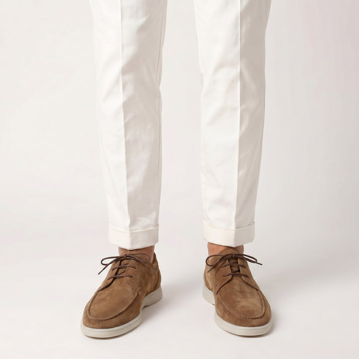Men's Suede-Look Lace-Up Shoes – Moc Toe Lightweight Sole