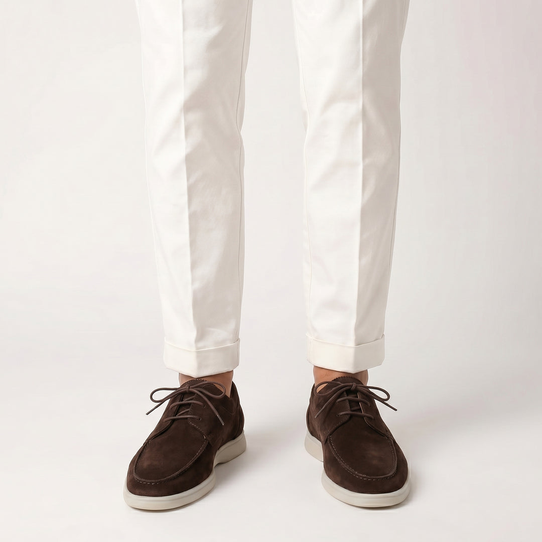 Men's Suede-Look Lace-Up Shoes – Moc Toe Lightweight Sole