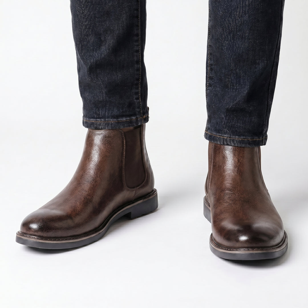 Men's Chelsea Boots – Leather-Look Elastic Side Pull-On
