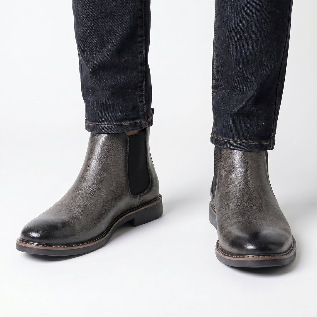 Men's Chelsea Boots – Leather-Look Elastic Side Pull-On