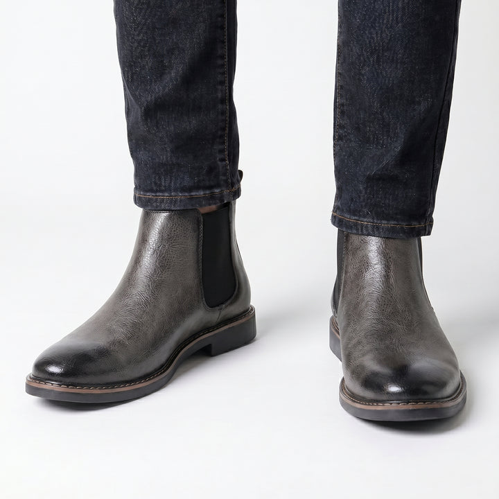 Men's Chelsea Boots – Leather-Look Elastic Side Pull-On