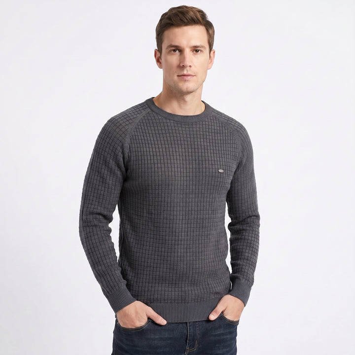 Men's Crew Neck Jumper – Waffle Knit Raglan Sleeve