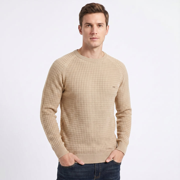 Men's Crew Neck Jumper – Waffle Knit Raglan Sleeve