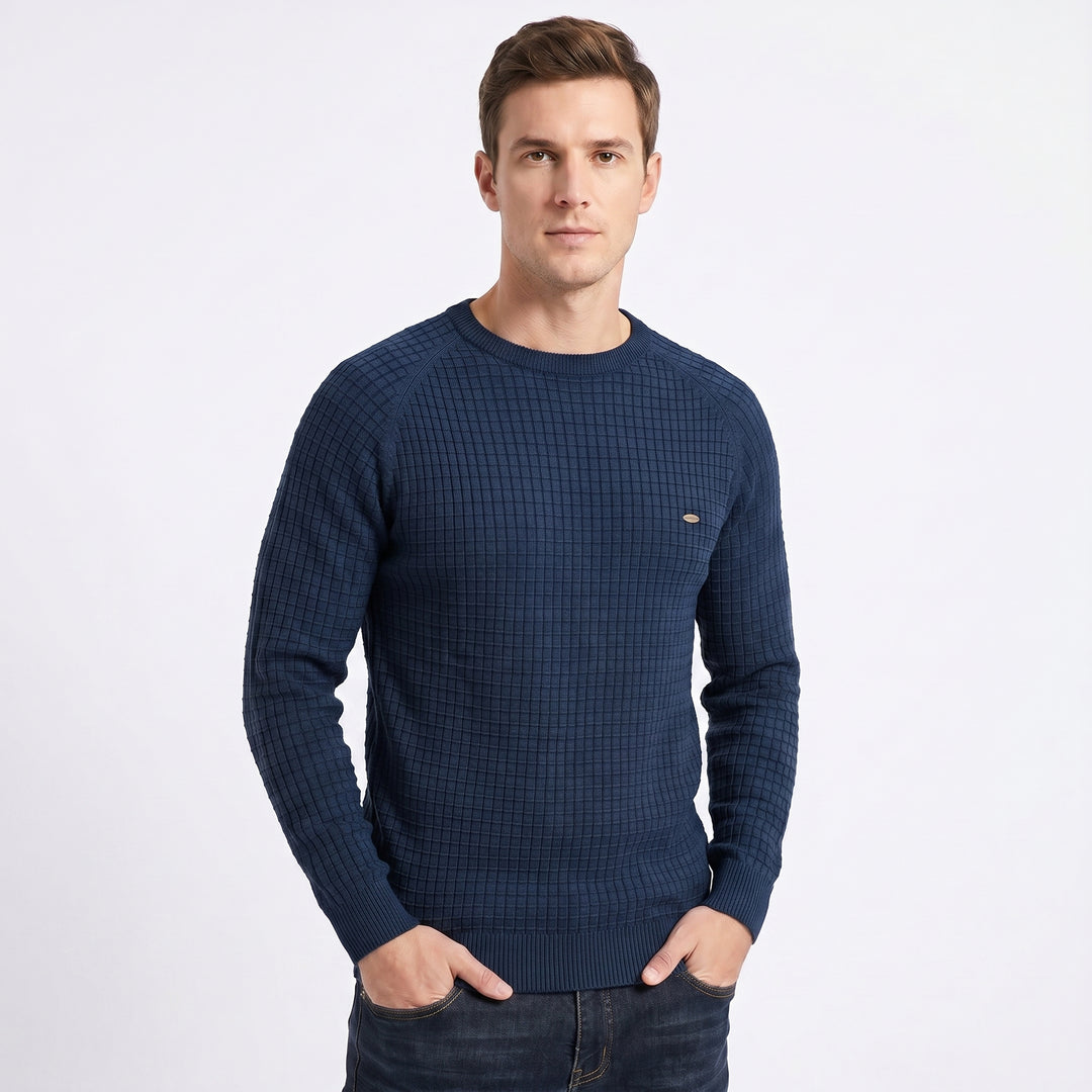 Men's Crew Neck Jumper – Waffle Knit Raglan Sleeve