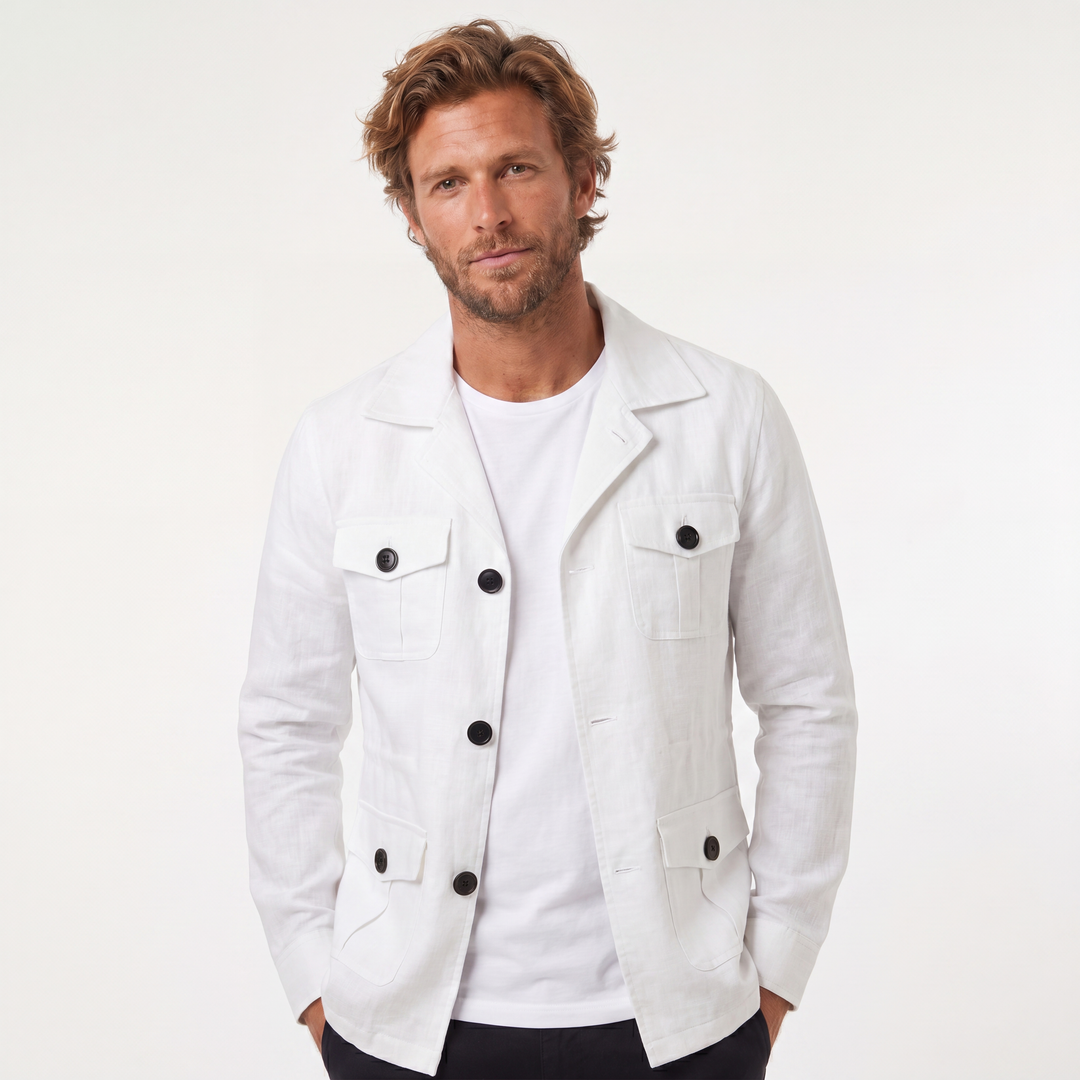 Mens Overshirt – Linen-Look Safari Four Pocket