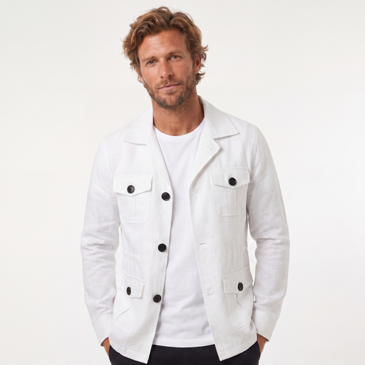 Mens Overshirt – Linen-Look Safari Four Pocket