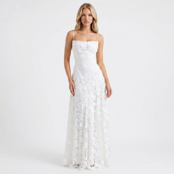 Women's Lace Maxi Dress Spaghetti Strap Cowl Neck A-Line Formal Evening