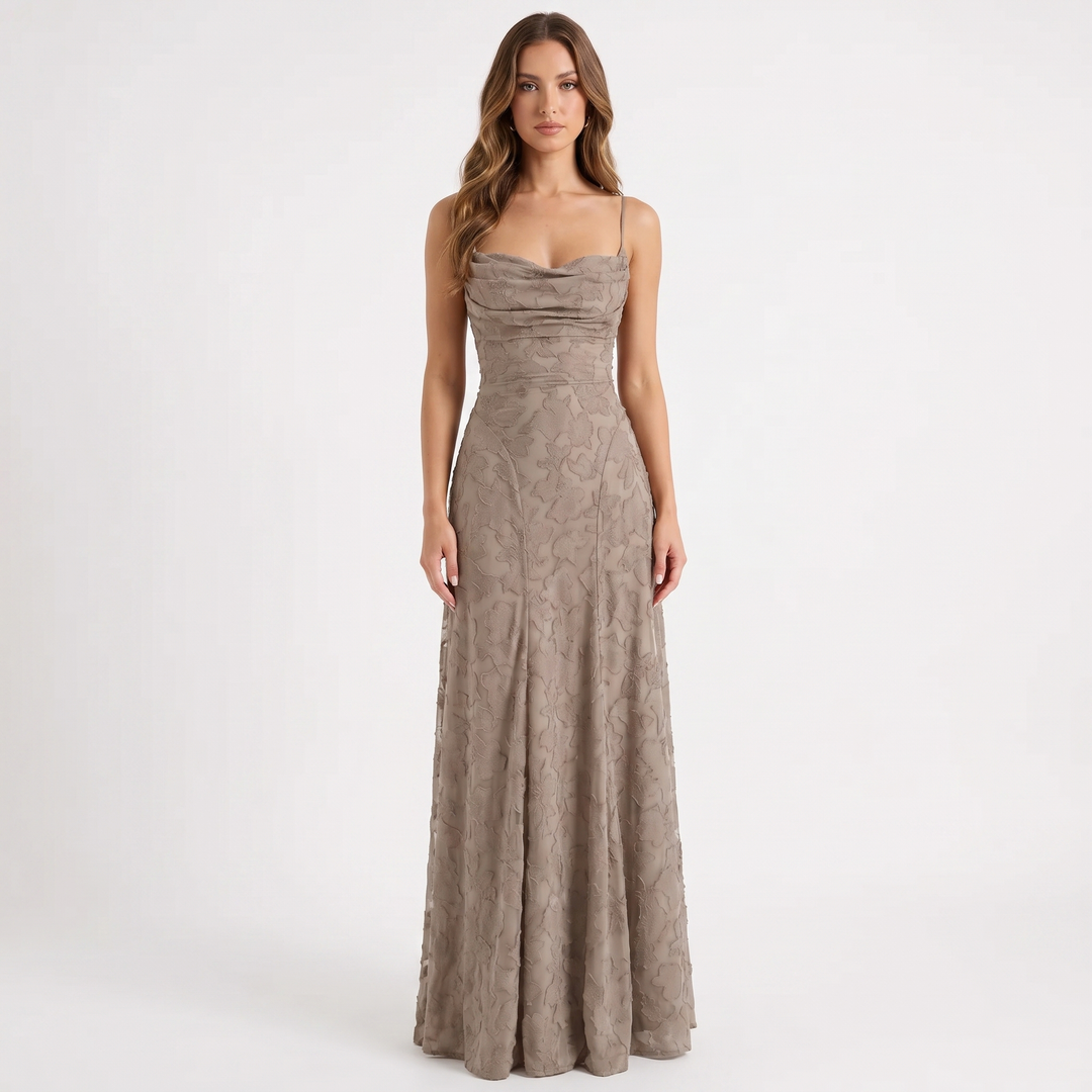 Women's Lace Maxi Dress Spaghetti Strap Cowl Neck A-Line Formal Evening