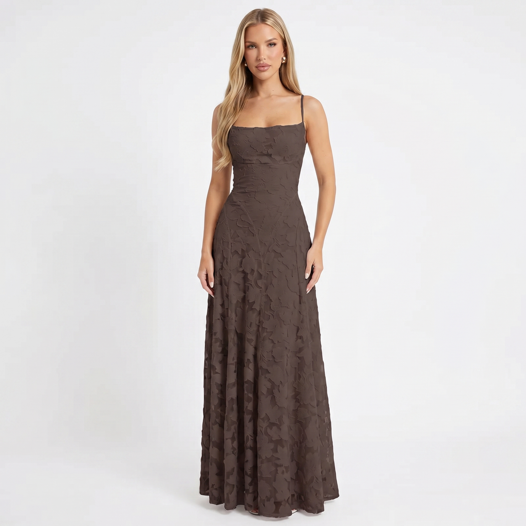 Women's Floral Lace Maxi Dress Spaghetti Strap A-Line Formal Evening