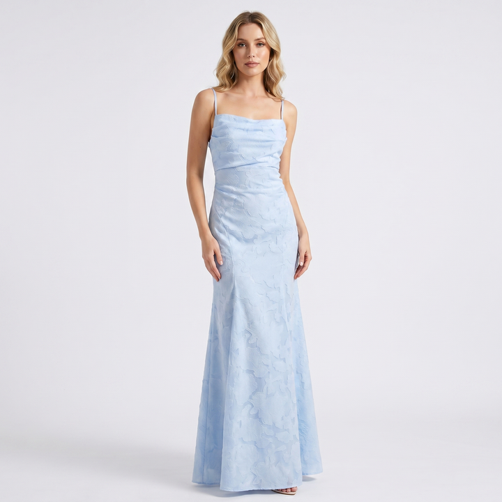 Women's Lace Maxi Dress Spaghetti Strap Cowl Neck A-Line Formal Evening