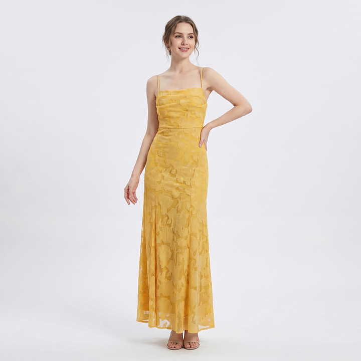 Women's Lace Maxi Dress Spaghetti Strap Cowl Neck A-Line Formal Evening