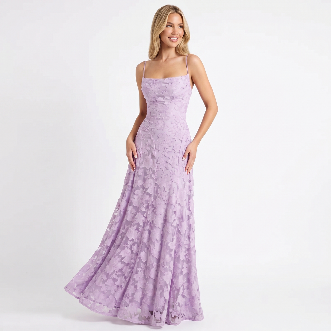 Women's Lace Maxi Dress Spaghetti Strap Cowl Neck A-Line Formal Evening