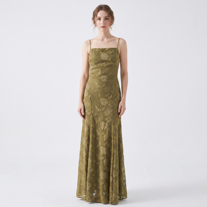 Women's Floral Lace Maxi Dress Spaghetti Strap A-Line Formal Evening