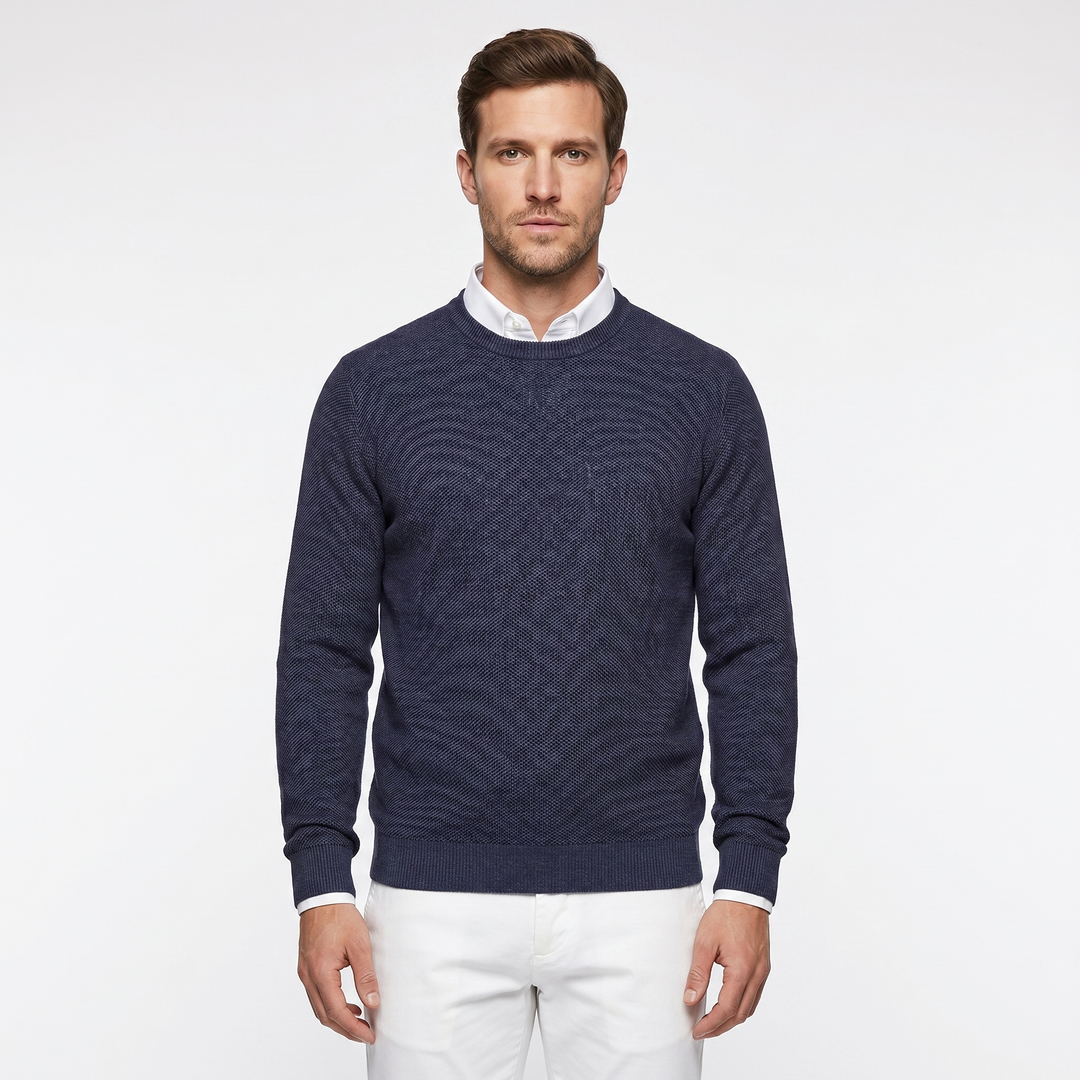 Men's Crewneck Knit Sweater Textured Relaxed Fit Smart Casual Pullover