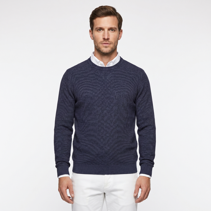 Men's Crewneck Knit Sweater Textured Relaxed Fit Smart Casual Pullover