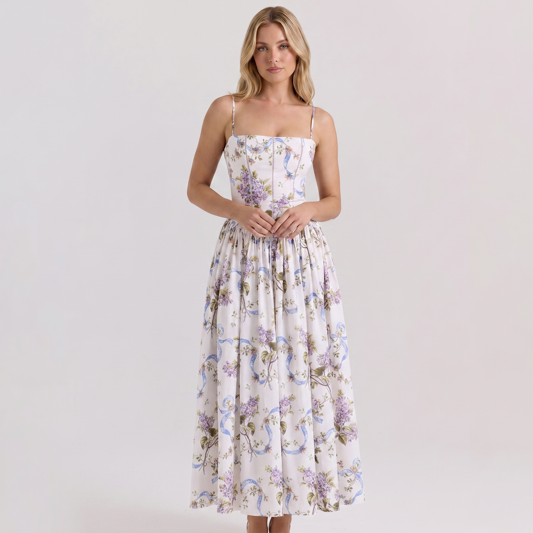 Women's Corset Maxi Dress Spaghetti Strap Full Skirt A Line Sundress
