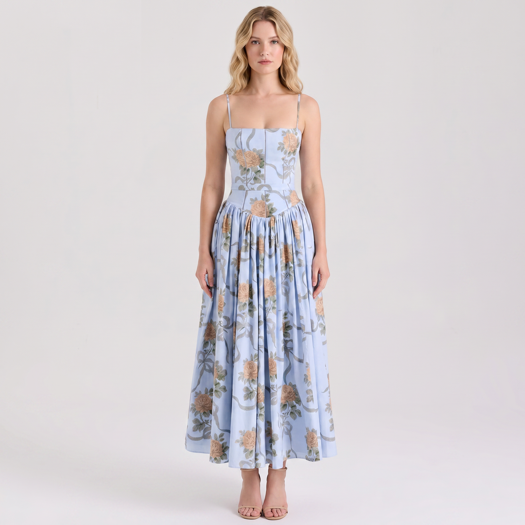Women's Corset Maxi Dress Spaghetti Strap Full Skirt A Line Sundress