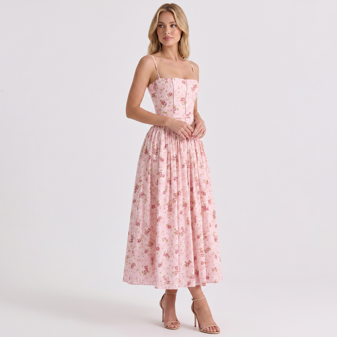 Women's Corset Maxi Dress Spaghetti Strap Full Skirt A Line Sundress