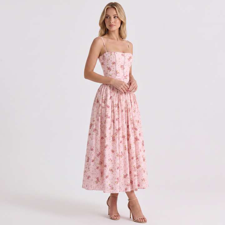 Women's Corset Maxi Dress Spaghetti Strap Full Skirt A Line Sundress